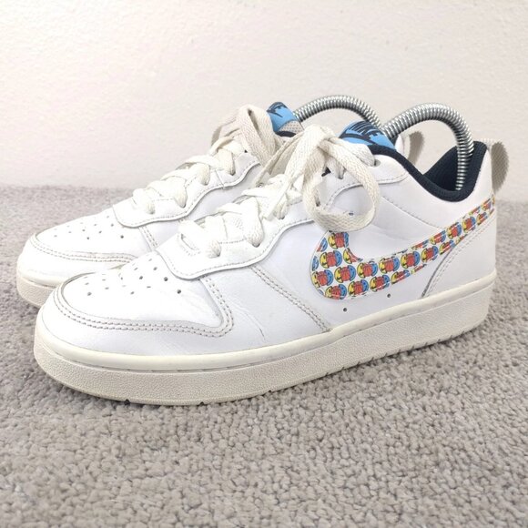 Nike Court Borough 2 SE Low Happy Hoops Boys Size 4.5Y White Athletic Sneaker - Picture 1 of 12